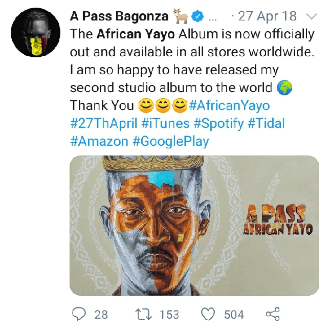 Lyrical Maestro A Pass’ African Yayo album turns two years today. 7 MUGIBSON