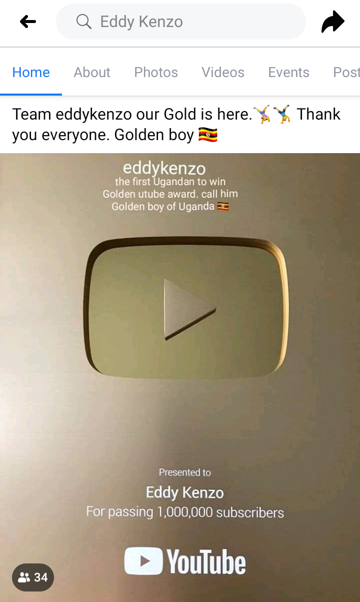 Eddy Kenzo breaks record as he becomes the first Ugandan to receive the YouTube Gold Creator Award. 3 MUGIBSON