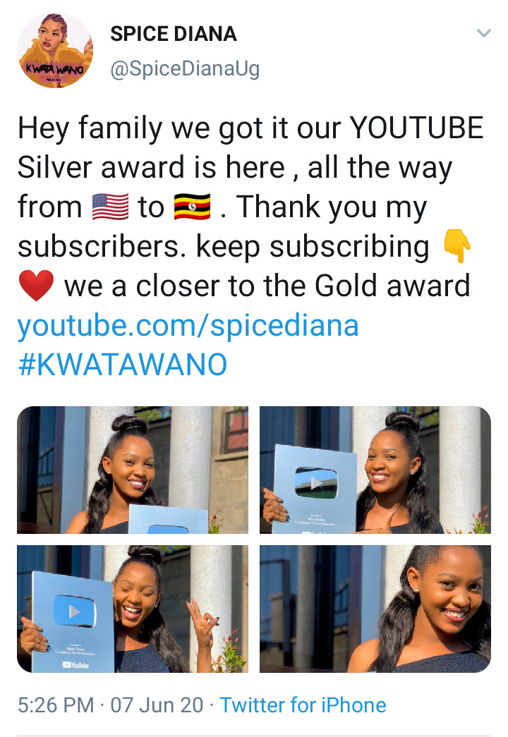 Spice Diana Receives YouTube Silver Award After Garnering 100K Subscribers 3 MUGIBSON