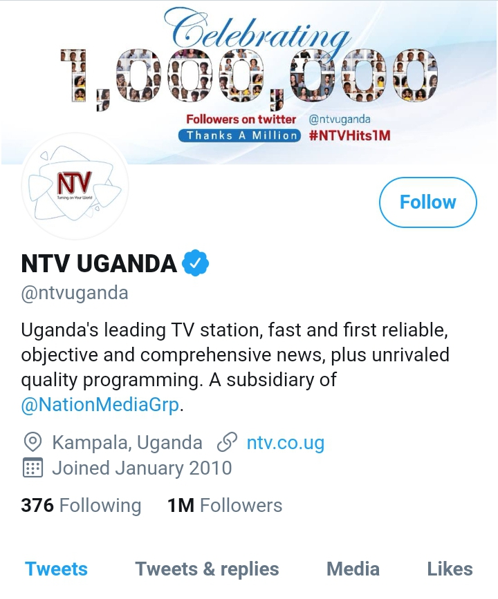 NTV Uganda Hits 1 Million Followers on Twitter 2 MUGIBSON